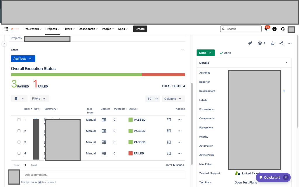 overview Jira project test case view