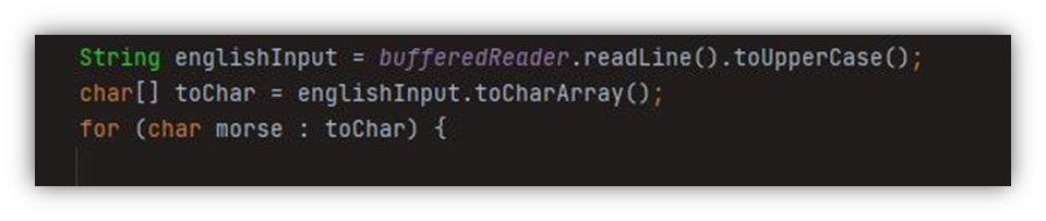 Code snippet showing part of a char array code