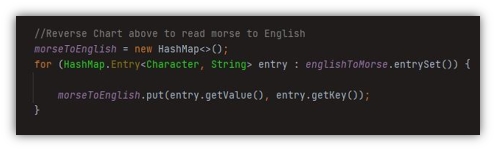 Code snippet for reversing morse code to read morse to English.